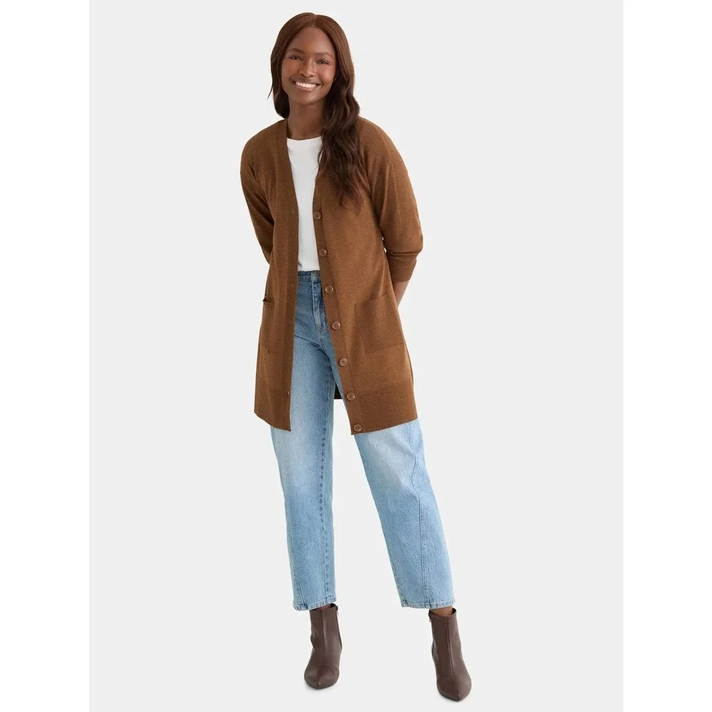 TIME &‎ TRU Classic Cardigan Sweater Plus Sz 22 Warm Coffee Brn Button Front NWT
